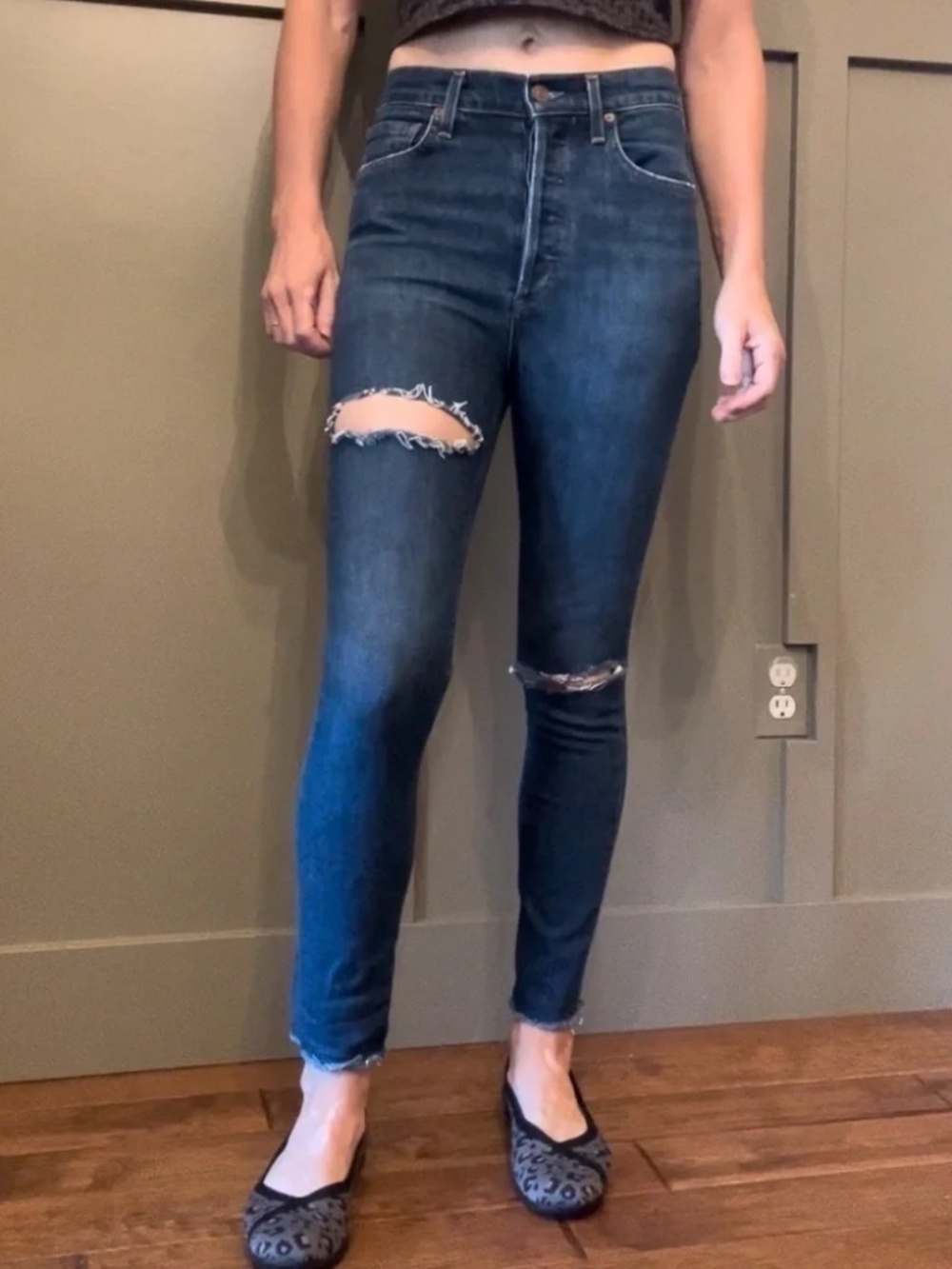 Agolde Nico High Rise Slim Fit Jeans Distressed Busted Knee Size 24
